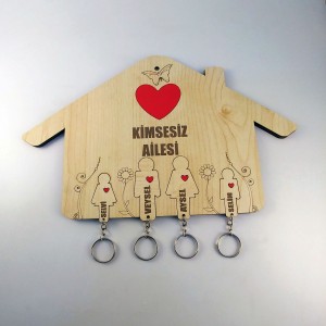 Ahşap Anahtarlık Askılığı Dört Kişilik Aile