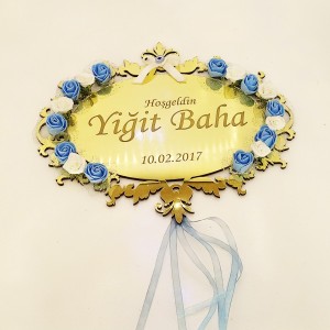 Desenli Aynalı Pleksi Bebek Kapı Süsü