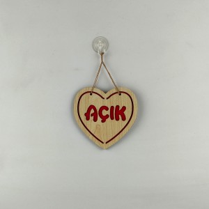 Kalp Ahşap Açık Kapalı Levhası
