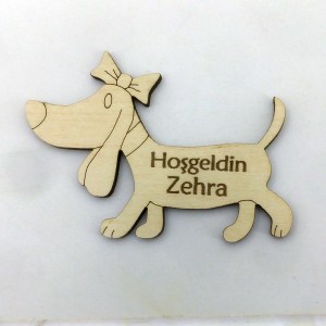 Sevimli Köpek Silüetli Ahşap Magnet