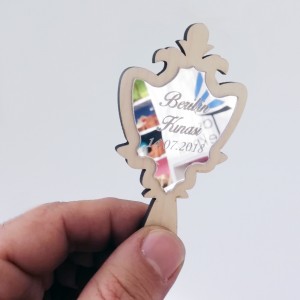Pleksi Aynalı Ahşap El Aynası Magnet