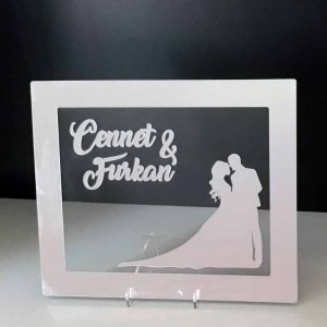 Gelin Damat Silüetli Şeffaf Pleksi İsimlik