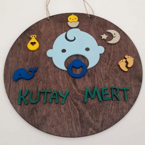 İthal Ahşap Bebek - Çocuk Kapı Süsü Bebeğim Model 7