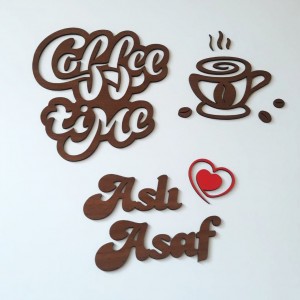 Ahşap İsimli Coffee Time Mutfak Dekoru Model 1