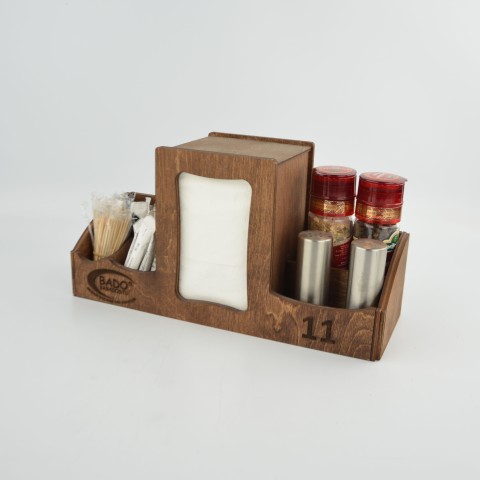 Kafe Restoran Ahşap Dispenser Peçetelik Şekerlik Sosluk Menaj Takımı Model 10770