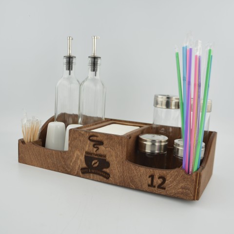 Kafe Restoran Ahşap Dispenser Peçetelik Şekerlik Sosluk Menaj Takımı Model 10771