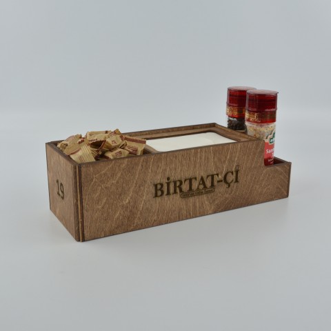 Kafe Restoran Ahşap Dispenser Peçetelik Şekerlik Sosluk Menaj Takımı Model 10787