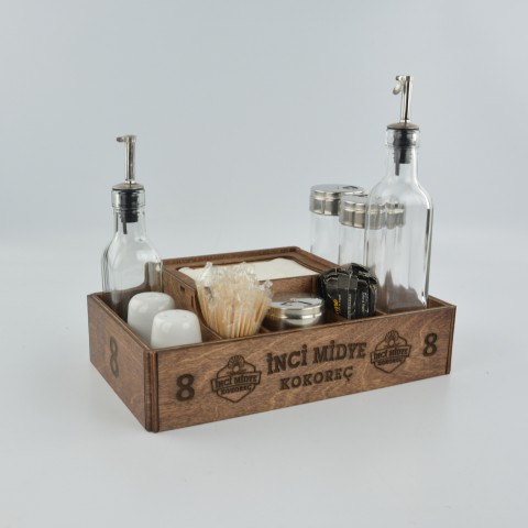 Kafe Restoran Ahşap Dispenser Peçetelik Şekerlik Sosluk Menaj Takımı Model 10789