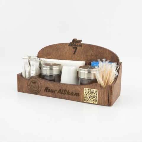 Kafe Restoran Ahşap Peçetelik Şekerlik Sosluk Menaj Takımı Model 10814