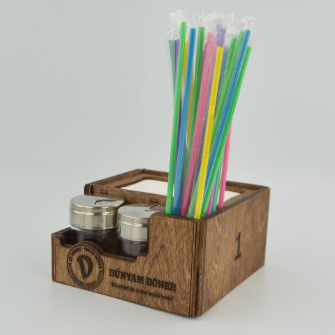 Kafe Restoran Ahşap Dispenser Peçetelik Şekerlik Sosluk Menaj Takımı Model 10827