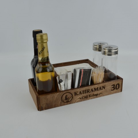 Kafe Restoran Ahşap Dispenser Peçetelik Şekerlik Sosluk Menaj Takımı Model 10829