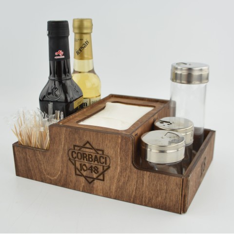 Kafe Restoran Ahşap Dispenser Peçetelik Şekerlik Sosluk Menaj Takımı Model 10830
