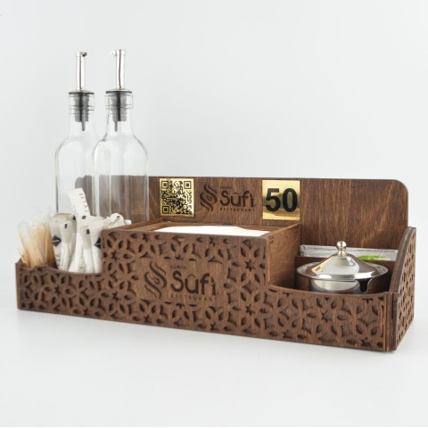 Kafe Restoran Ahşap Dispenser Peçetelik Şekerlik Sosluk Menaj Takımı Model 10853