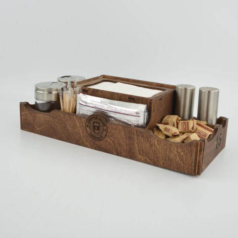 Kafe Restoran Ahşap Dispenser Peçetelik Şekerlik Sosluk Menaj Takımı Model 10854