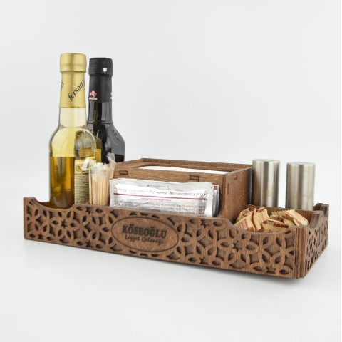 Kafe Restoran Ahşap Dispenser Peçetelik Şekerlik Sosluk Menaj Takımı Model 10855