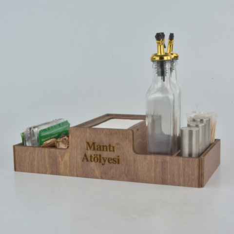 Kafe Restoran Ahşap Dispenser Peçetelik Şekerlik Sosluk Menaj Takımı Model 10991